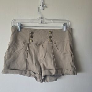 Ci Sono Beige High-Waist Sailor Shorts with Brass Buttons